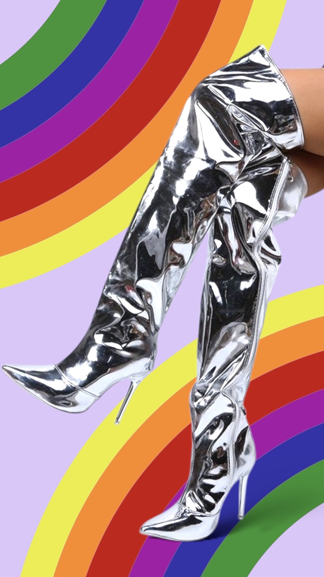 2024AW Metallic Sliver Over-the-Knee Stiletto Boots with Zippers