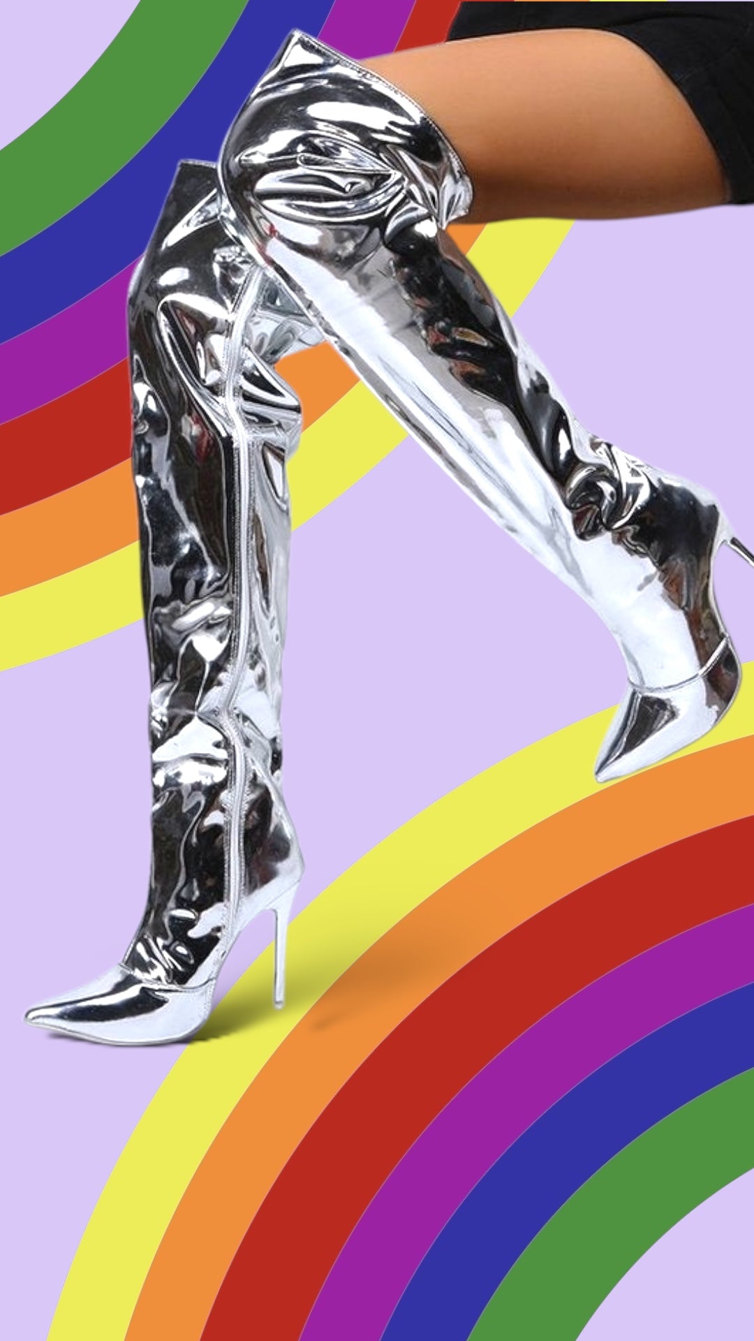 2024AW Metallic Sliver Over-the-Knee Stiletto Boots with Zippers