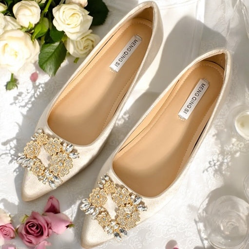 2025SS Satin Pointed Flat Bridal Shoes 5cm Inner Height in 3 Colours