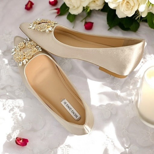 2025SS Satin Pointed Flat Bridal Shoes 5cm Inner Height in 3 Colours