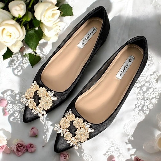 2025SS Satin Pointed Flat Bridal Shoes 5cm Inner Height in 3 Colours