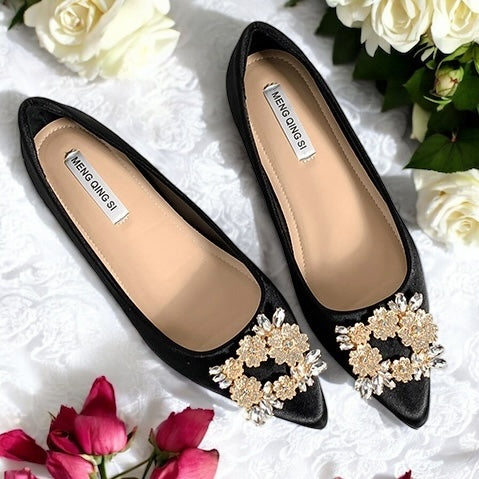 2025SS Satin Pointed Flat Bridal Shoes 5cm Inner Height in 3 Colours