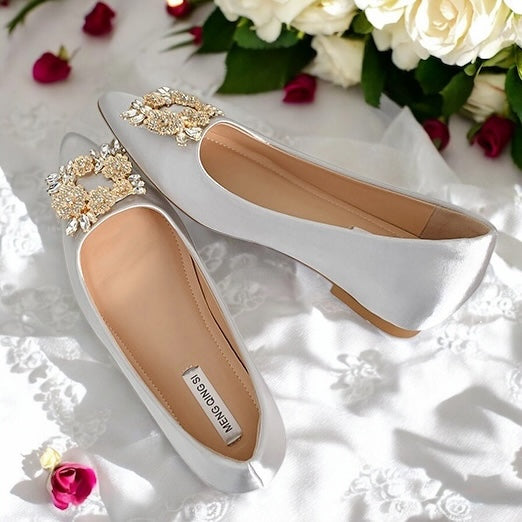 2025SS Satin Pointed Flat Bridal Shoes 5cm Inner Height in 3 Colours