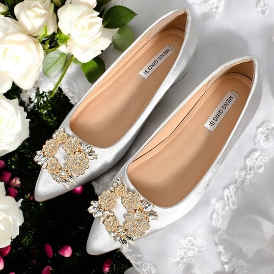 2025SS Satin Pointed Flat Bridal Shoes 5cm Inner Height in 3 Colours