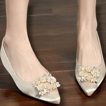 2025SS Satin Pointed Flat Bridal Shoes 5cm Inner Height in 3 Colours