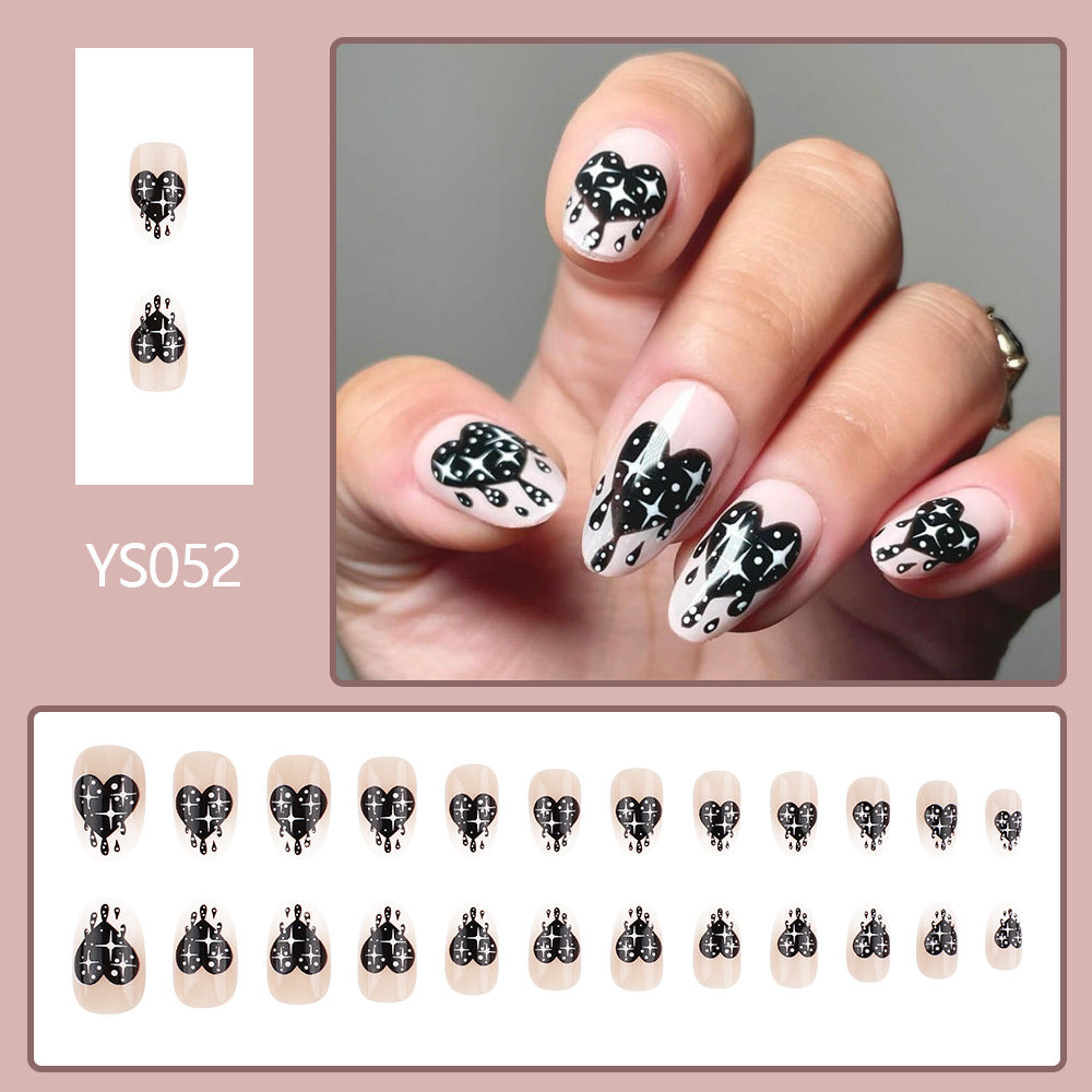 Short Shiny Oval 2025 Valentines Day Nail Suit Black 24 Removable