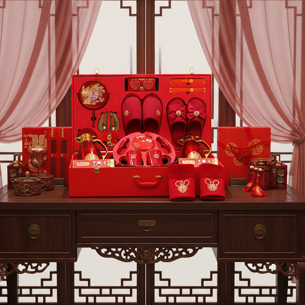 Complete Set Of Wedding Dowry Items For The Woman's Family, High-End Wedding Red Suitcase, Dowry And Wedding Supplies