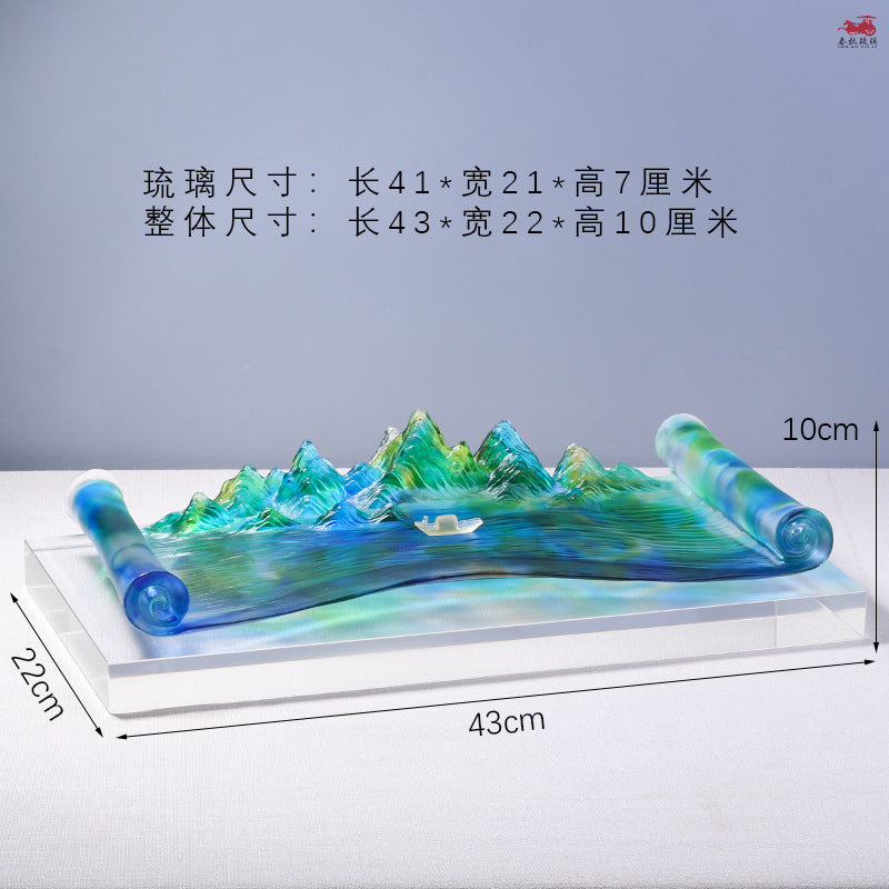 Coloured Glaze Qianli Jiangshan Landscape Living Room Ornaments Crafts New Chinese Modern Home Desktop Furnishings