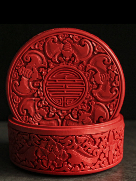 Yangzhou Carved Lacquer Red Holding Box Chinese Style Wedding Accompanying Gift Bitter Lacquer Food Box Fruit Plate Decoration Jewelry Box