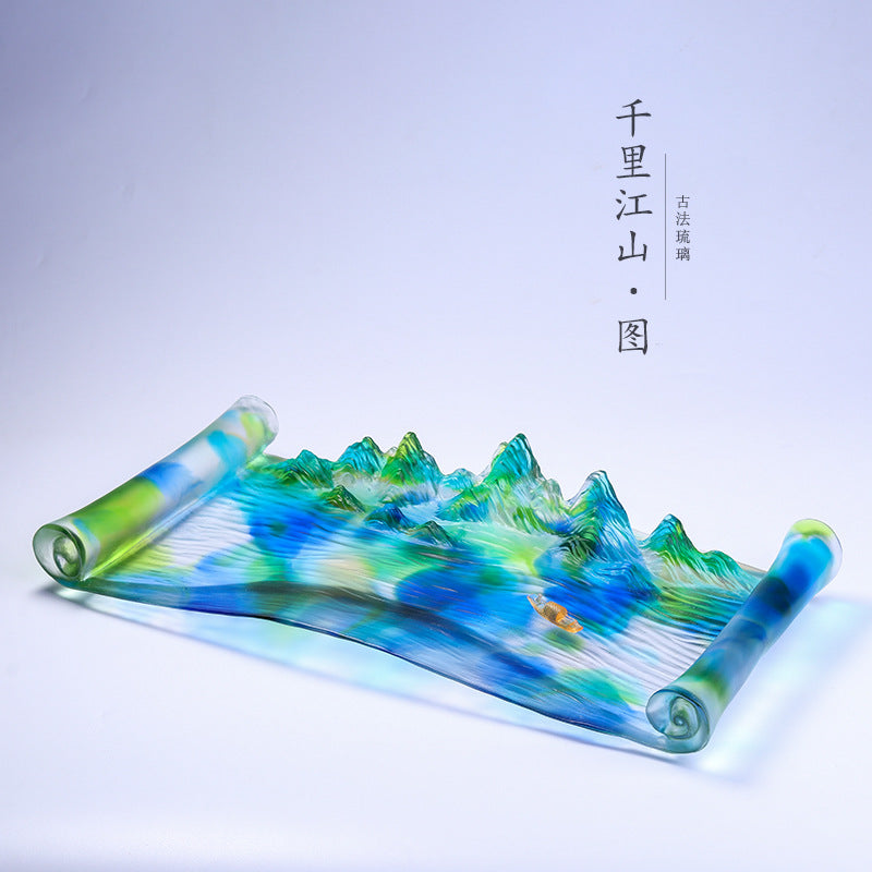 Coloured Glaze Qianli Jiangshan Landscape Living Room Ornaments Crafts New Chinese Modern Home Desktop Furnishings