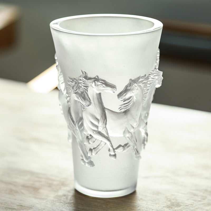 Ancient Glass Horse Vase Ornaments Zodiac Mascot High-End Niche Living Room Decorations Dried Flowers Handmade