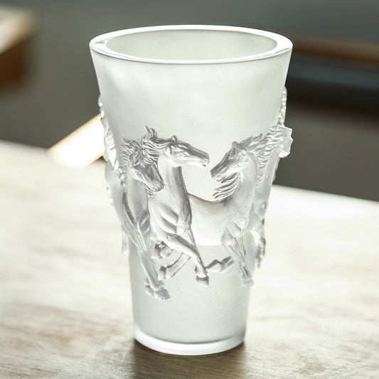 Ancient Glass Horse Vase Ornaments Zodiac Mascot High-End Niche Living Room Decorations Dried Flowers Handmade