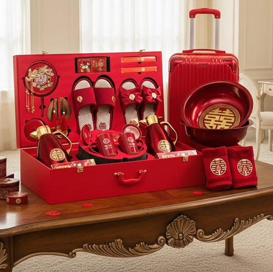 Complete Set Of Wedding Dowry Items For The Woman's Family, High-End Wedding Red Suitcase, Dowry And Wedding Supplies