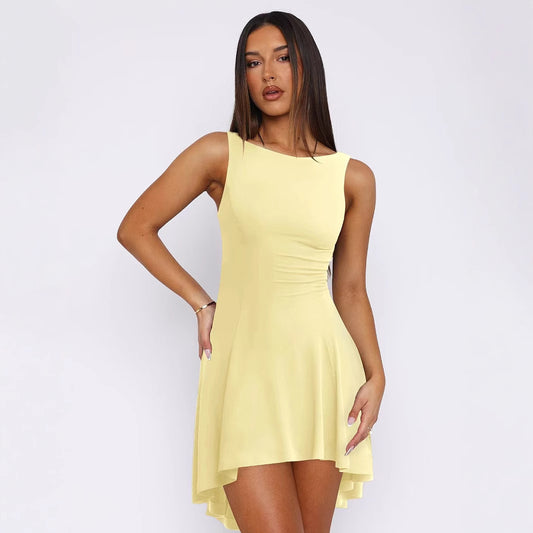 Slim-fit Solid Color New Sleeveless Vests Dress
