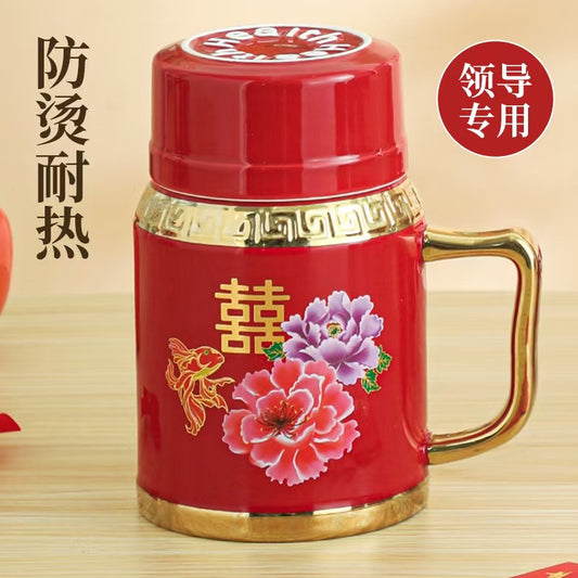 Vintage Chinese Style Enamel Cup Festive Accompanying Gift Ceramic Mug High Color Value Gift Water Cup Old-fashioned Tea Tank Cup