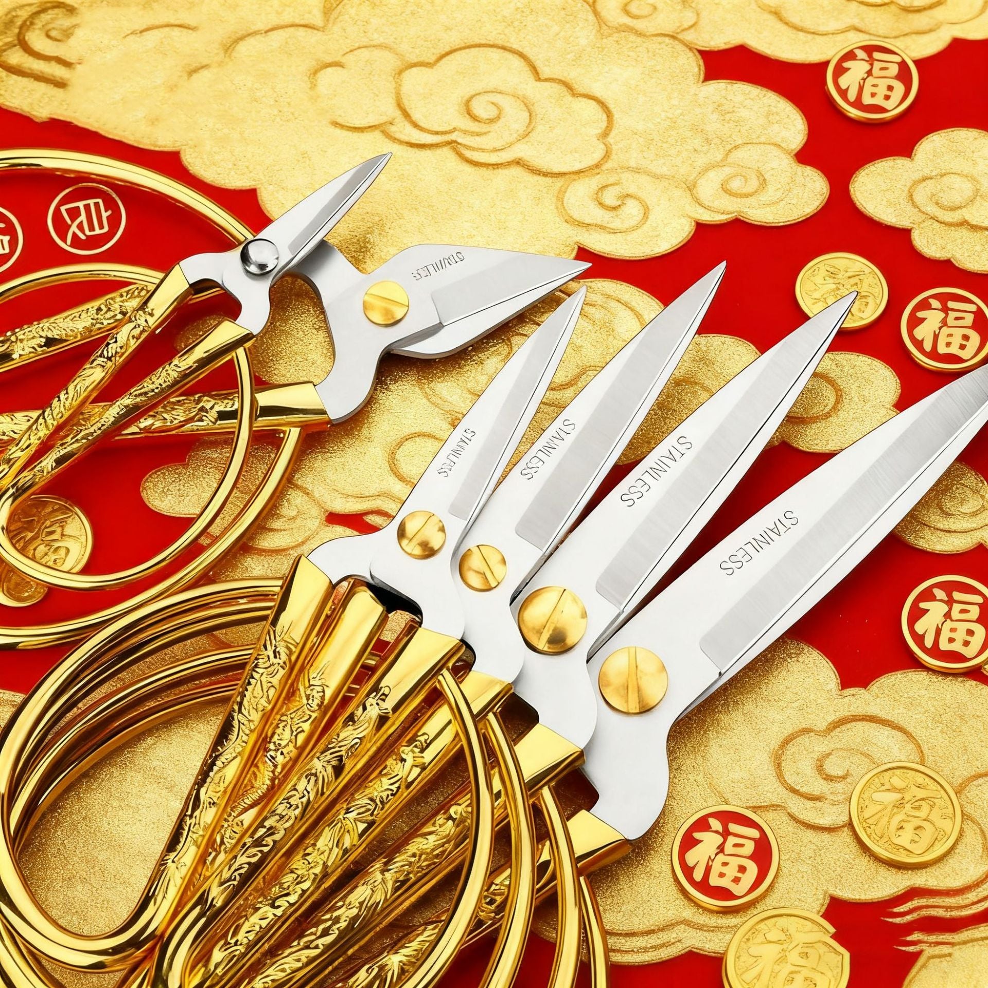 Wholesale Stainless Steel Dragon And Phoenix Scissors Multifunctional Alloy Tailor Scissors Opening Ribbon Scissors Wedding Retro Small Scissors