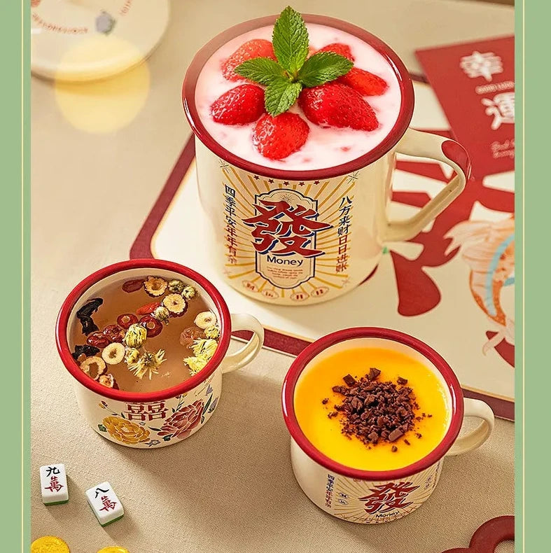 WEDDING HOUSEWARMING GIFTS | DOUBLE HAPPINESS FLORAL Enamel Cups and Cooking Pots with Lid