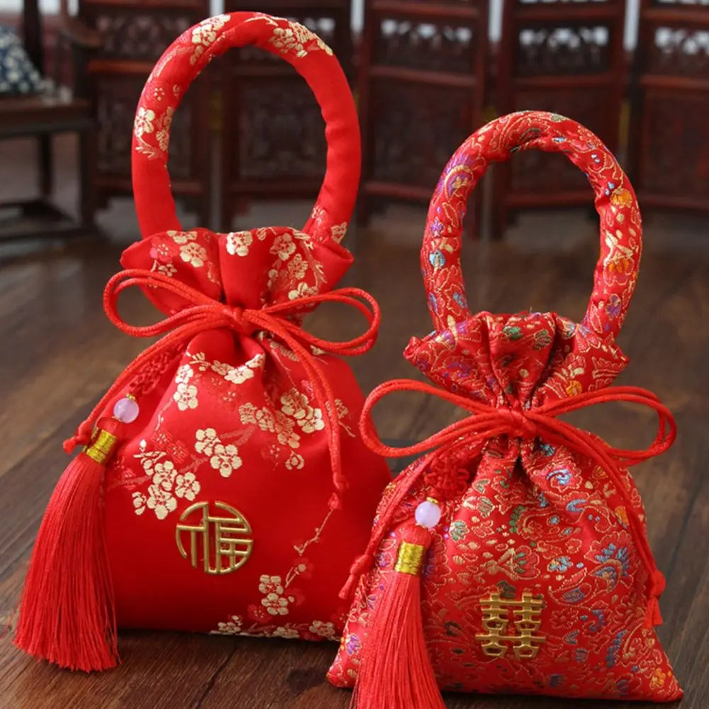 Wedding New Year Birthday Party Jacquard Drawstring Bags for Candies and Gifts