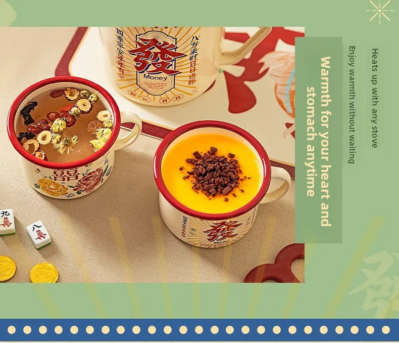 WEDDING HOUSEWARMING GIFTS | DOUBLE HAPPINESS FLORAL Enamel Cups and Cooking Pots with Lid