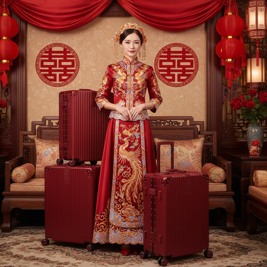 Bridal and Lunar New Year Red Lightweight Roller Luggage Set; 20-28 Inch