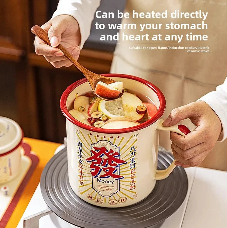 WEDDING HOUSEWARMING GIFTS | DOUBLE HAPPINESS FLORAL Enamel Cups and Cooking Pots with Lid