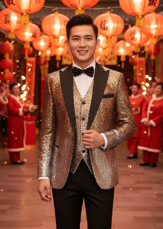 CELEBRITY STAGE STYLE ｜Sparkling Men’s 3-Piece Sequins Pant Suit in 11 Colours | Custom Size