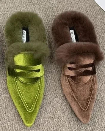 2026AW Anti Slip Plush Suede Pointed Toe Low-Heel Loafers