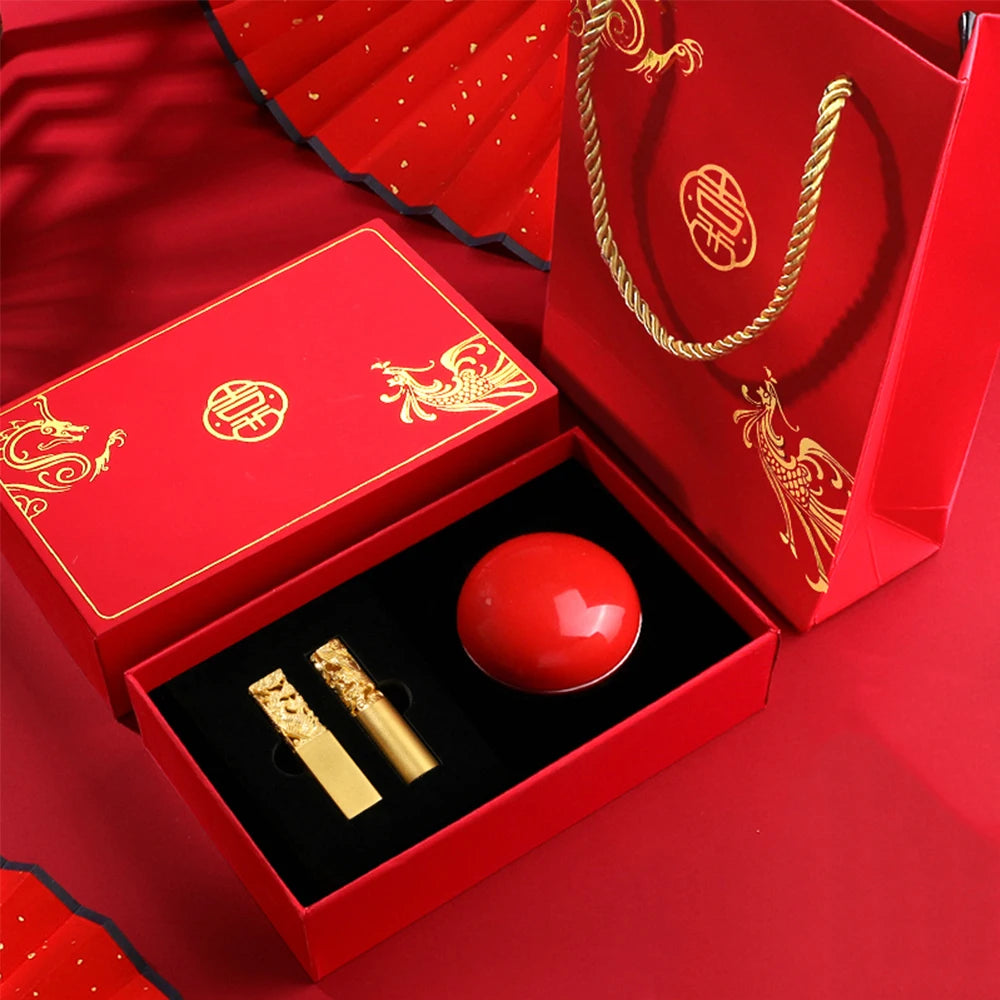 CADEAU DE MARIAGE | Cachets avec nom de dragon et phénix dorés gravés et personnalisés (Veuillez préciser la police préférée ci-dessous)