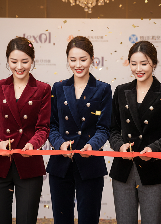 Women's Slim Fit Velvet Double Breasted Blazers in 3 Colours; 2XL Plus Size