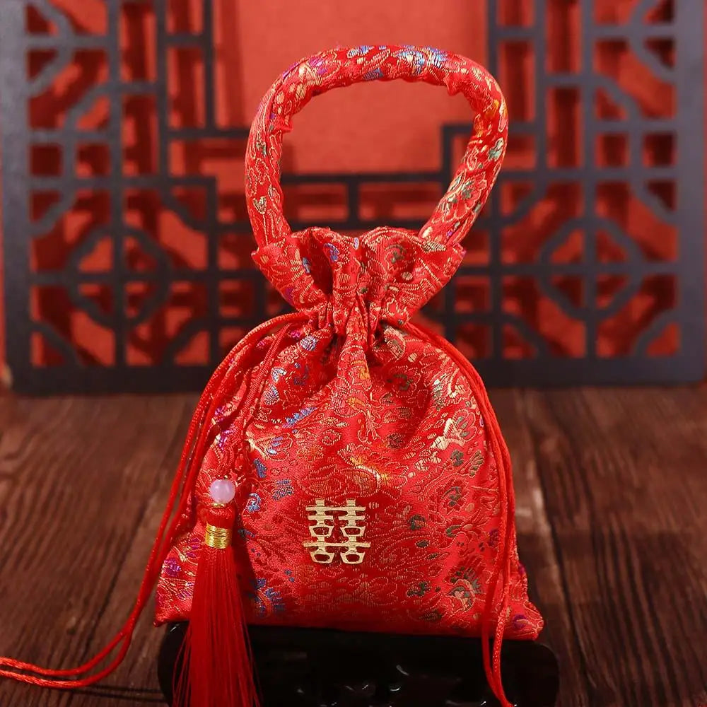 Wedding New Year Birthday Party Jacquard Drawstring Bags for Candies and Gifts