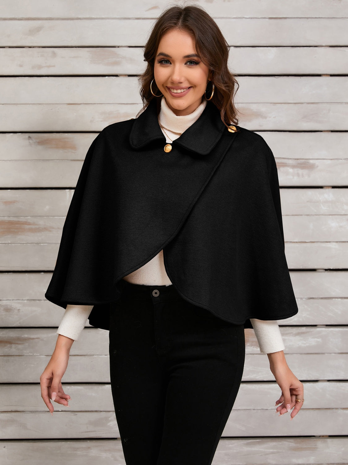 Elegant Cropped Cape with Collar in Red/Black