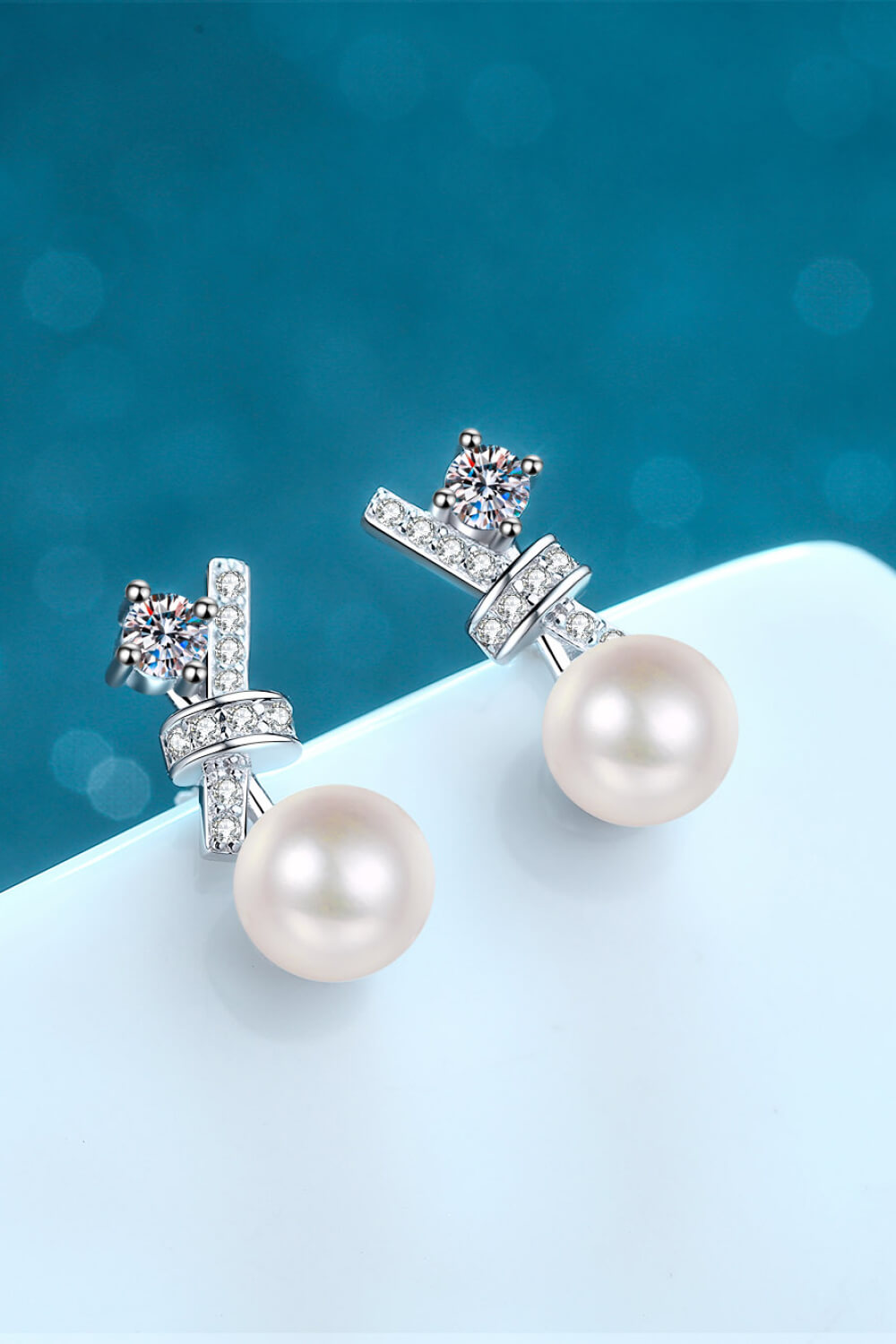 2 cm Pearl Moissanite Stud Drop Earrings